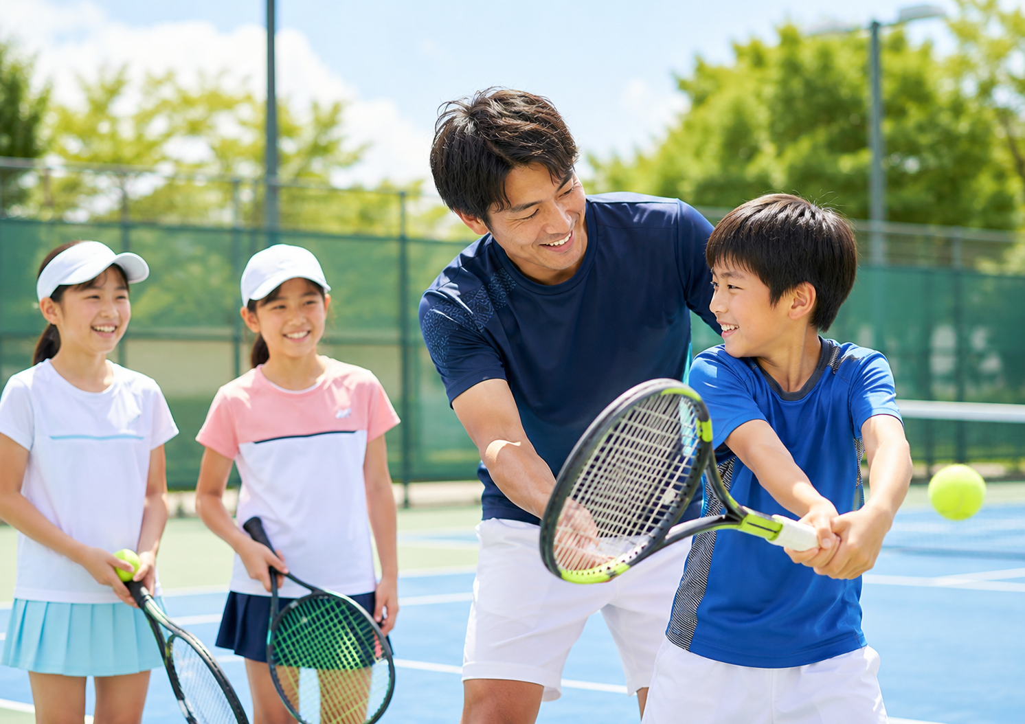 コーチが子どもを指導する様子